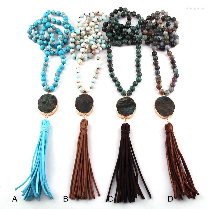 

Pendant Necklaces MOODPC Fashion Jewelry Semi Precious Stones Knotted Stone Link Long Tassel For Women Ethnic Necklace