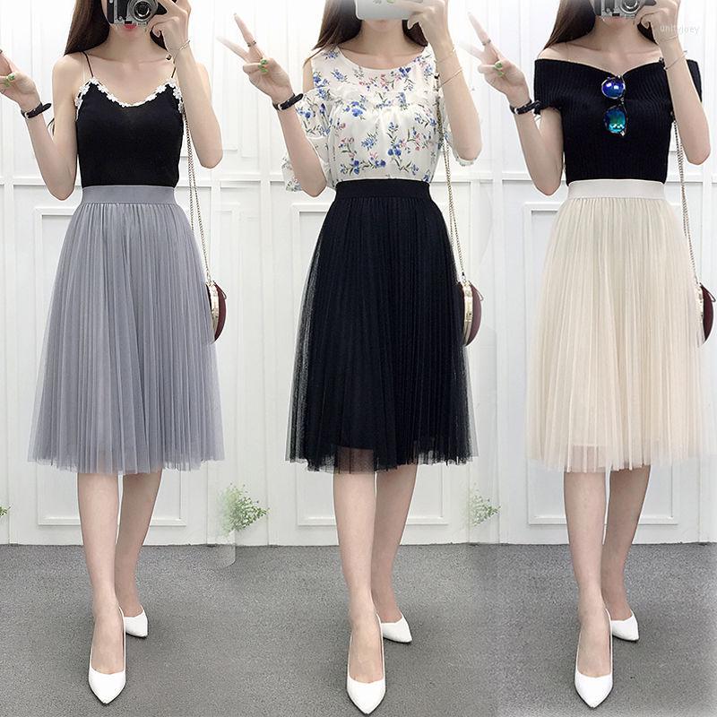 

Skirts Y2K Mesh Skirt Summer High Waist Slim Temperament Mid-Length Korean Style Women' A-line Elegant Women Long Pleated, A 65cm