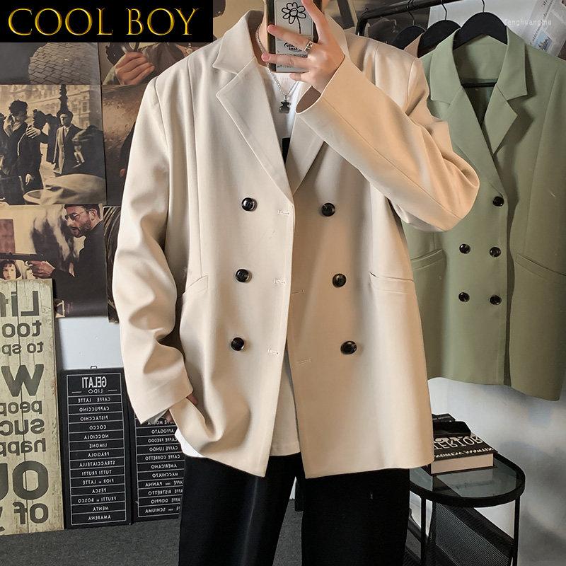 

Men's Suits J GIRLS 2023 Fashion Oversized Men's Blazers Double Breasted Suit Jackets Vintage Hip Hop Solid Loose Casual College Coat, Caramel