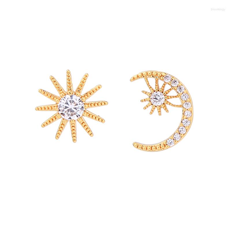 

Stud Earrings Korean Style Trendy Asymmetry Crystal Earring For Women Summer Gold Color Moon & Star Accessories Jewelry