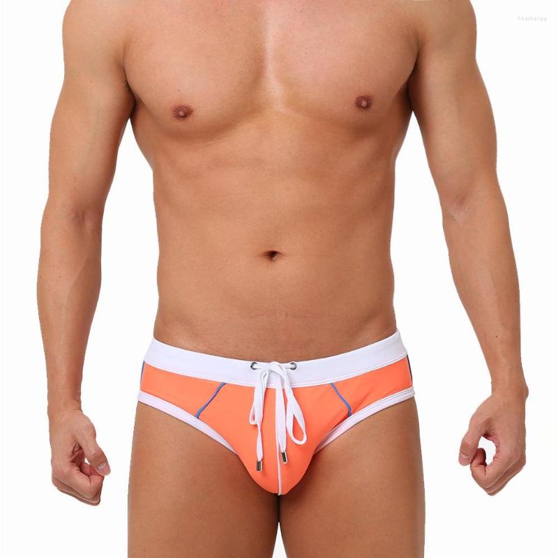 

Men's Swimwear European And American Color Matching Men's Triangle Swimming Trunks Trend Simple Coin Purse Comfortable Beach Vacation, Orange