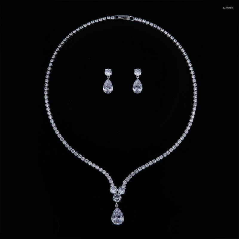 

Necklace Earrings Set Gorgeous Bride Wedding Earring With 5A Grade Cubic Zirconia Women Prom Party, Picture shown