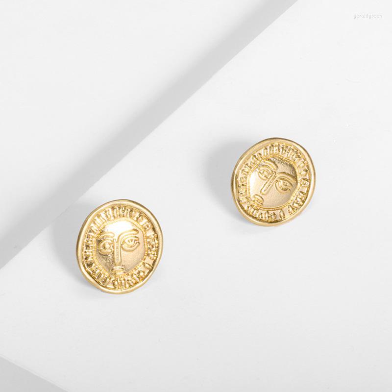 

Stud Earrings WTLTC Vintage Metal Portrait Coin For Women Minimalist Post Retro Irregular Disc Studs Custom