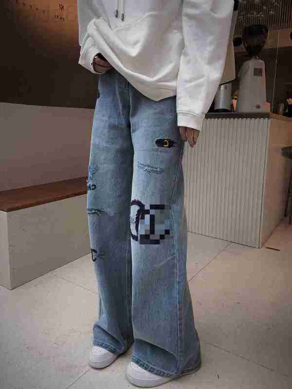 

Women' Jeans designer Granny embroidered jeans wide leg casualSML U1T1, Blue7