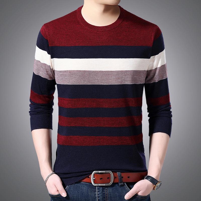 

Men's Sweaters Brand Sweater Men Fashion Casual Striped O-Neck Pull Homme Spring Autumn Cotton Knitwear Pullover Male Clothing 3XLMen's, Gray