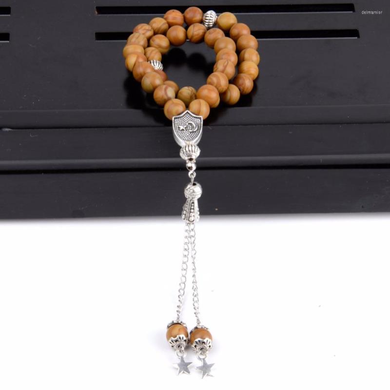 

Charm Bracelets Islamic Jewelry 8mm Natural Round Bead Wood Jaspers Beads 33 Rosary Bracelet Women Men Muslim Daily Prayer Jewellry Handmade