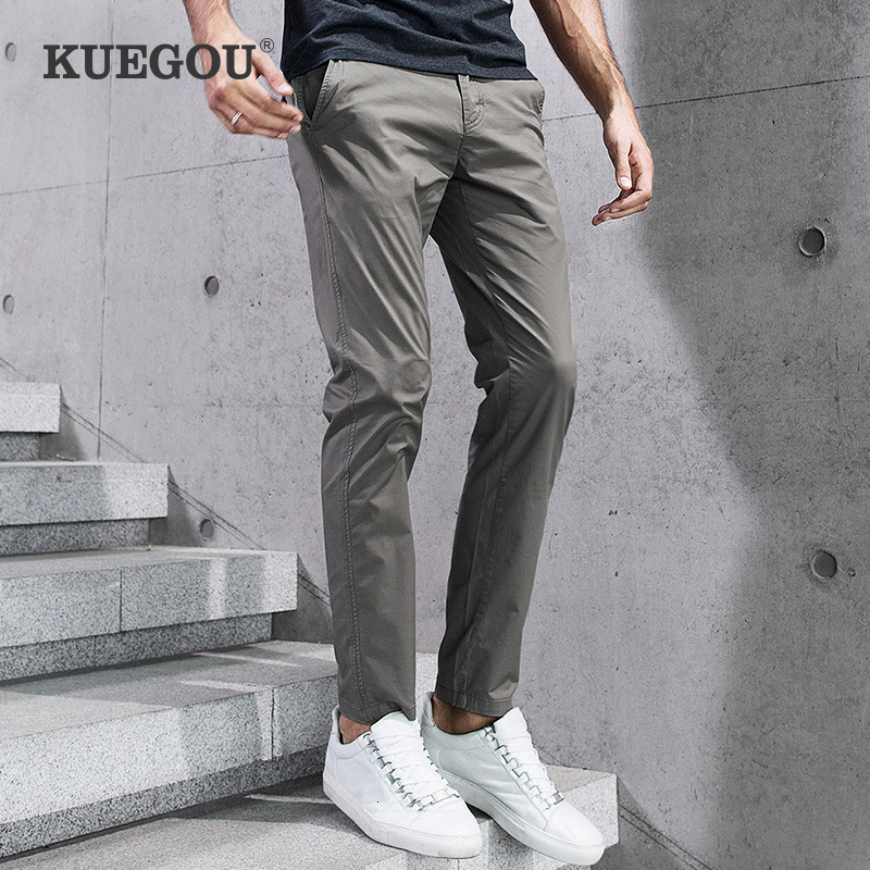 

Men s Pants KUEGOU Solid Color Casual Thin Spring Slim Type Straight Slacks Micro Elastic Trousers Summer Plus Size KK 2397 230313, Khaki green
