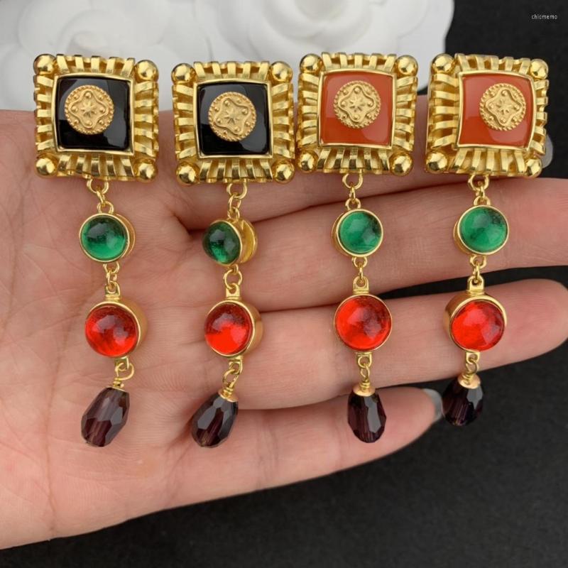 

Dangle Earrings European And American Personality Square Hollow Hanging Color Bead