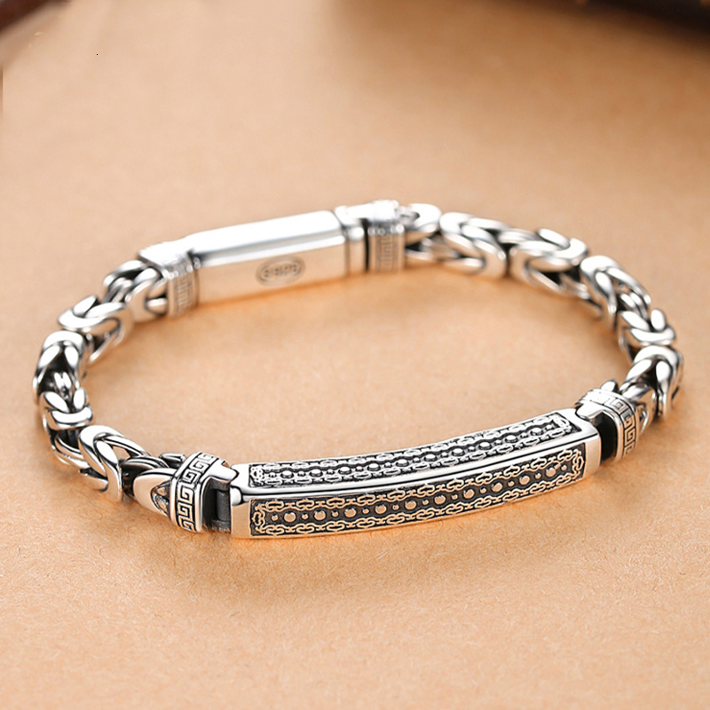 

Charm Bracelets HX Silver Jewelry Mens Bracelet Personality Peace Pattern Retro Hipster Key Pattern Buckle Gift Accessory Couple Bracelets 230313