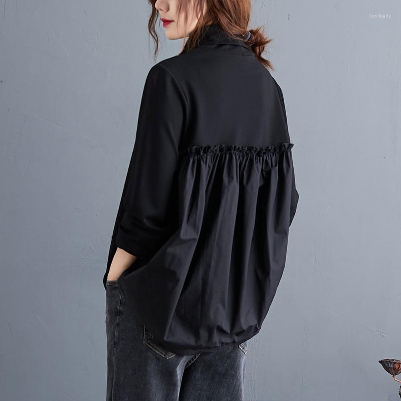 

Women's T Shirts Oversized Women Autumn Long Sleeve T-shirt 2023 Vintage Turtleneck Loose Comfortable Female Black Cotton Tops