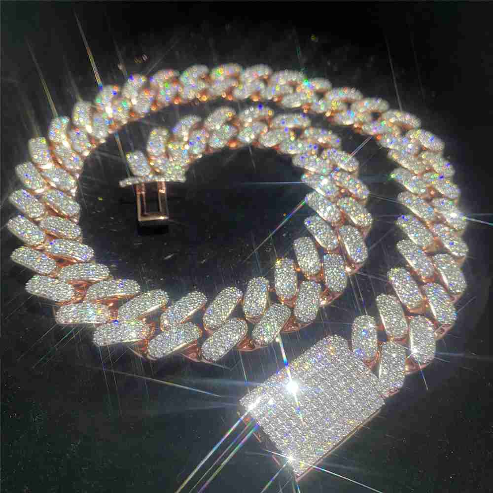 

18k Gold Plated Fine Hip Hop Men Jewelry 925 Solid Silver Cuban Necklace Vvs Moissanite Diamond Iced Out Miami Cuban Link Chain
