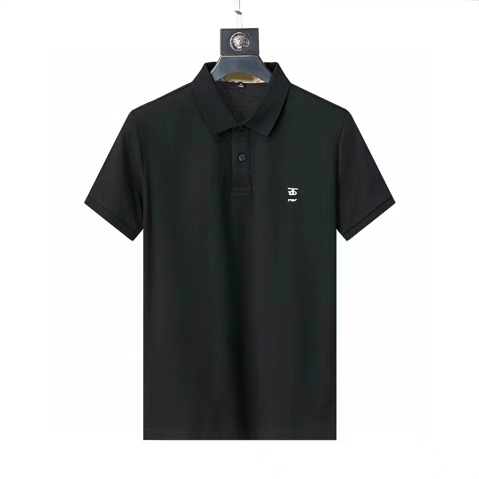 

202 New short sleeve men's Business Casual top Summer cotton lapel Polo embroidered solid color men's T-shirt M-XXXL, Black