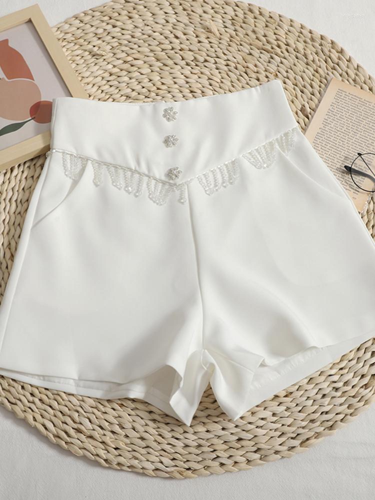 

Women' Shorts FTLZZ Summer Women Fashion Single Breasted Suit Lady Slim Casual High Waist Wide Leg Solid Color, White