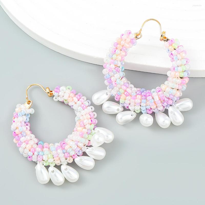 

Hoop Earrings Bohemian Women's Jewelry Accessories Multi Layer Handmade Beads Braided Imitation Pearls Tassel Drop Boho Beaded