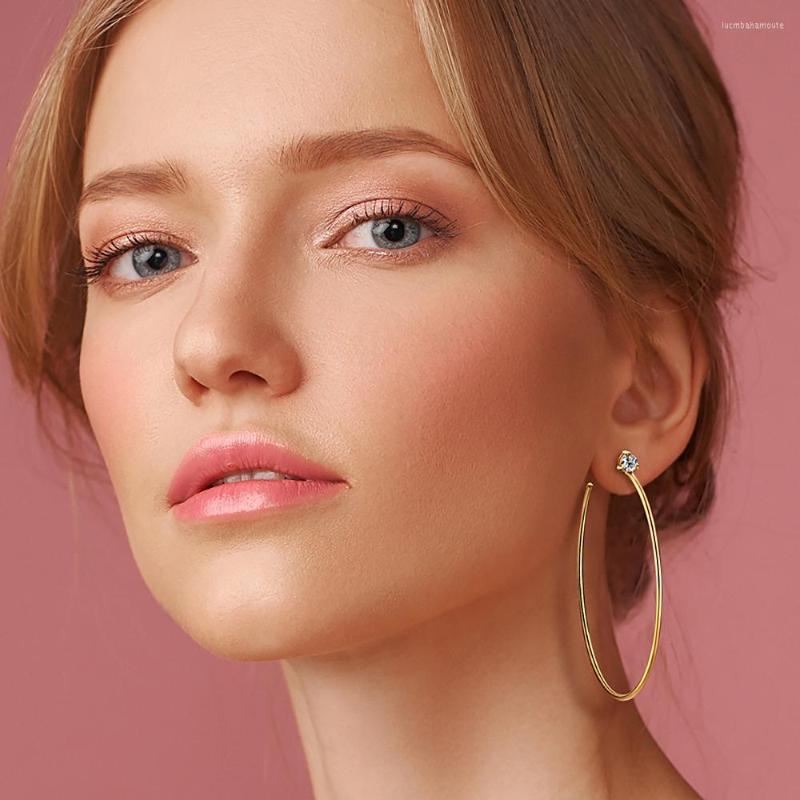 

Hoop Earrings Big With 0.6CT D Color Moissanite Diamond Stone 925 Sterling Silver 18K Real Gold Plated Gift For Women Girls