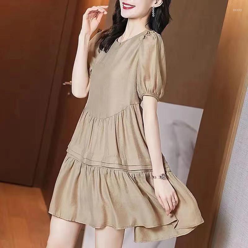 

Party Dresses Female Dress 2023 Summer A Word Big Code Mm Pregnant Women Cover Belly Slime Lotus Bubble Sleeve Chiffon, Khaki