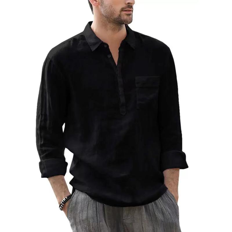 

Men' Casual Shirts Blouse Linen Shirt Loose Tops Long Sleeve Tee Spring Autumn CasualClothing Handsome ShirtsMen, B004