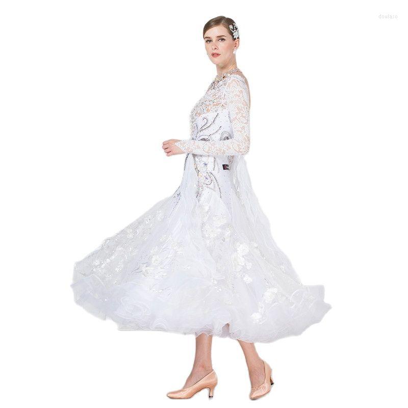 

Stage Wear B-17155 Elegant White Smooth Ballroom Dress Dancing Waltz Foxtrot Dance Dresses For Women Tango, Picture shown