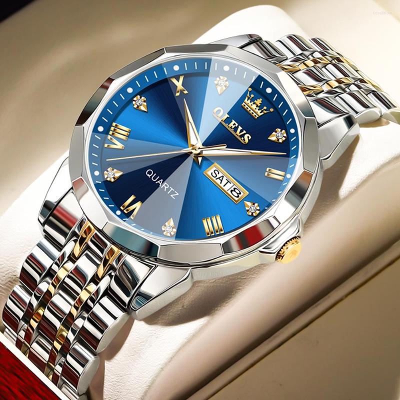 

Wristwatches Men Quartz Wristwatch 30M Waterproof Casual With Stainless Steel Watchband Fashion Luminous Hand Male Clock, Blue