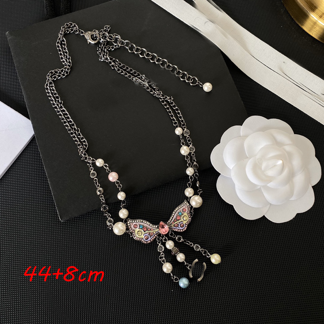 

18K Gold Plated Brass Copper Pendant Necklace LUXURY Women Designer Brand C-Letter Colorful Rhinestone Pearl Necklaces Choker Chain Wedding Jewelry Love Gifts