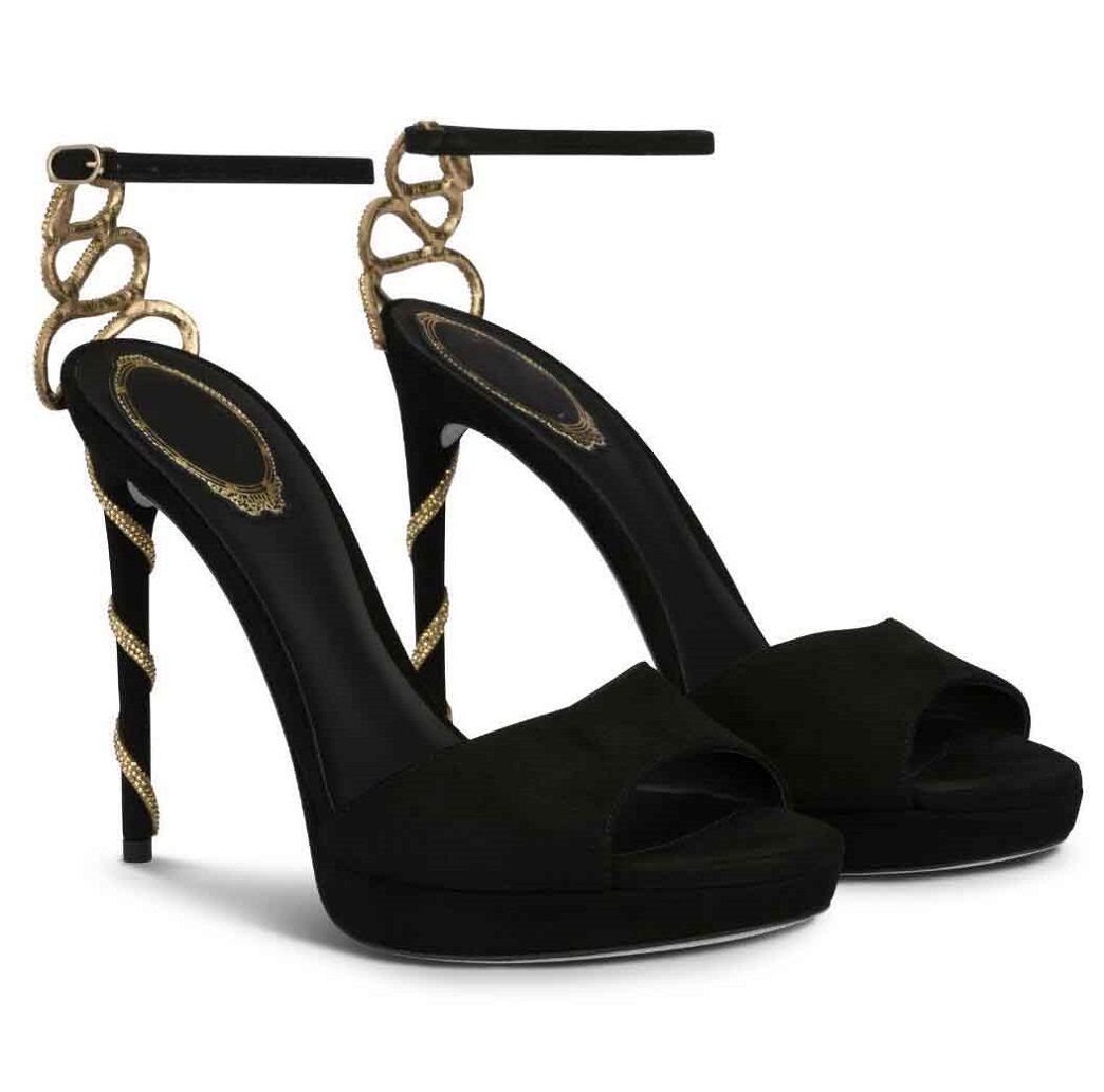 

Summer Sexy Rene Morgana Sandals Shoes Women Gold Crystal Snake Wrapped Caovilla High Heels Wedding Party Dress Lady Walking EU35-43