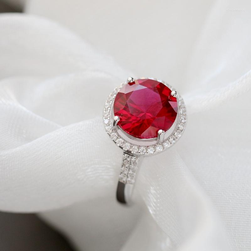 

Cluster Rings Authentic 925 Sterling Silver Inlaid Artificial Ruby Trendy Style Creative Opening Adjustable Ring Women Party Fine Jewelry