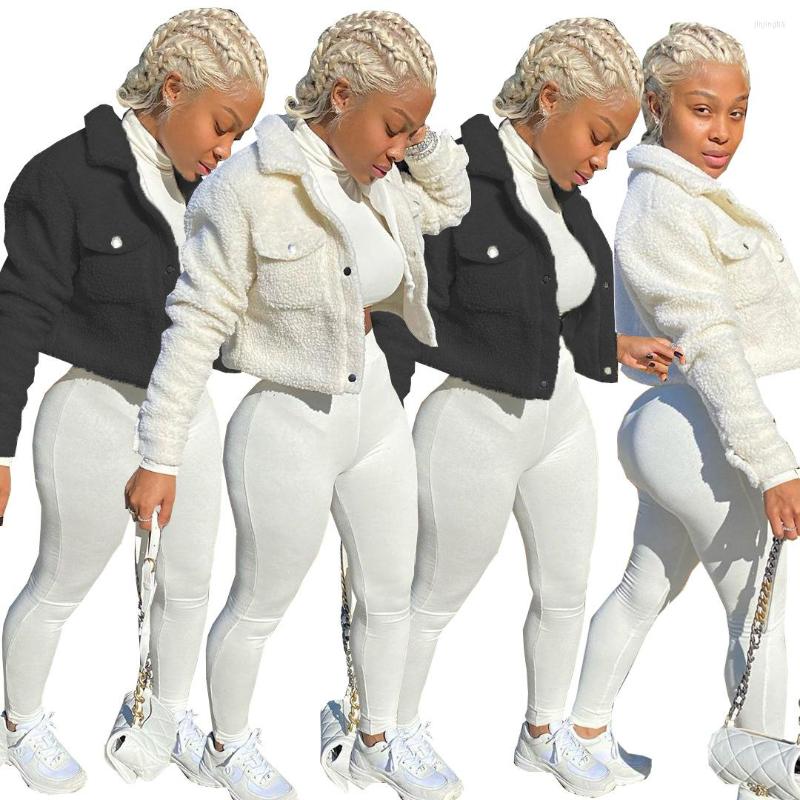 

Women' Jackets 2023 Warm Lamb Wool Color Turn Down Collar Long Sleeve Jacket Coat Women Winter Casual Plush Famale Outwears -2XL, Black