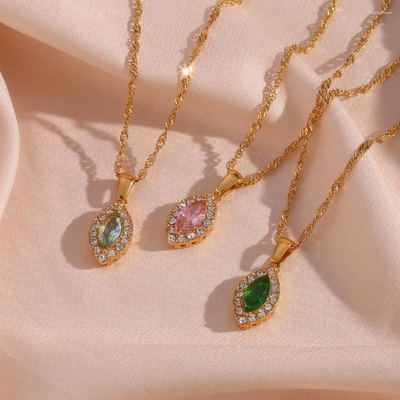 

Pendant Necklaces Temperament Natural Zircon Leaf Eye Shape 18K Gold Plated Water-wave For Women Wedding Jewelry