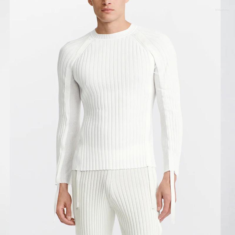 

Men's Tracksuits Leisure Slim Fit Solid Color Knitting Two Piece Sets Men Spring Long Sleeve O Neck Tops And Pants Suits For Casual Homewear, 02 white