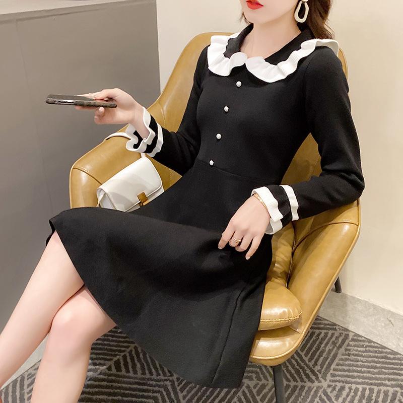 

Casual Dresses Autumn Winter Knitted Dress Women Long Sleeve Mini Vestido Korean Elegant Cute Girls Black Feminina Ropa Mujer