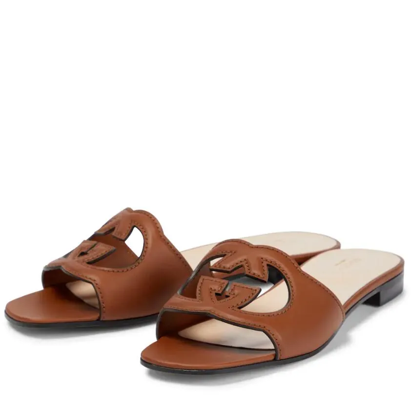 

Women's Slippers Interlocking G-Cutout Cutout Slide Sandal Genuine Leather Slides Millennials Leathers outdoor flats sandals luxury designer with box