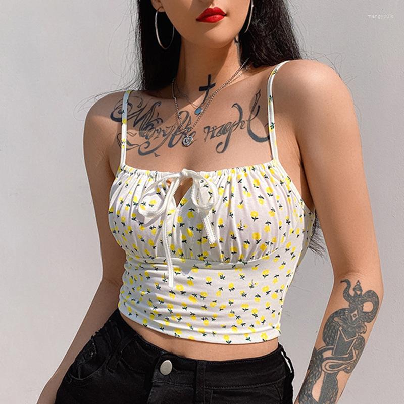 

Women' Tanks Floral Print Sexy Versatile Suspender Top With Slim Short Bandage Vest For Women' One Line Collar Drop Punk Park, 01