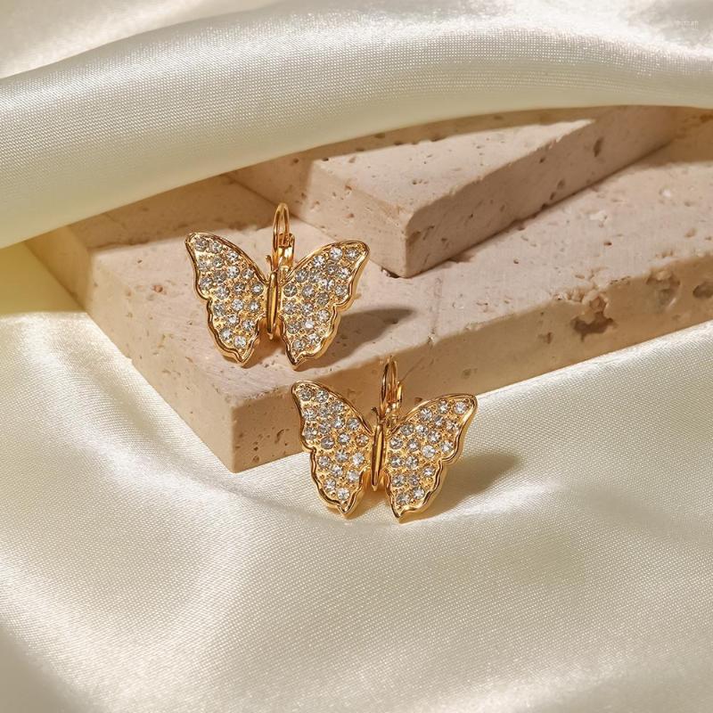 

Hoop Earrings Uworld Trendy White Diamond Butterfly Drop 18k Gold Plated Waterproof Charm Fashion Pendientes Jewelry Mujer