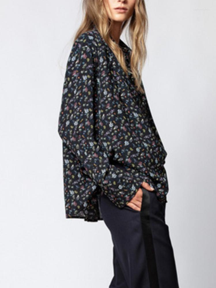 

Women' Blouses Women Shirt Black Romantic Floral Print Flare Sleeve Loose Viscose
