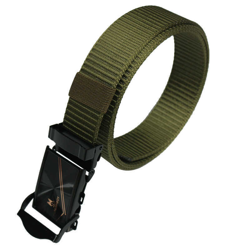 

Waist Chain Belts Buckles Men's Women's Men's canvas belt smooth buckle automatic buckle simple Korean style fashionable young student's lengthened belt, Black