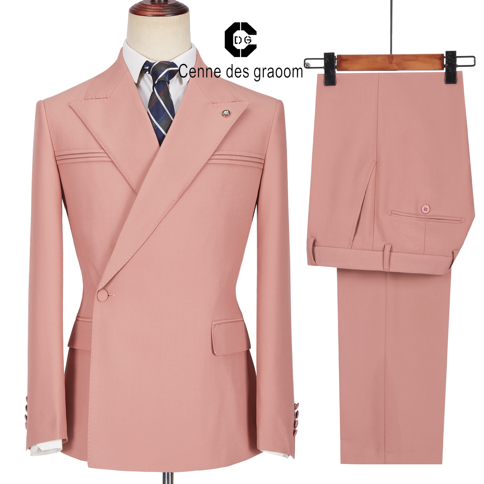 

Men's Suits Blazers Cenne Des Graoom Men's Suits One Button Double Breasted Pink Tailor-Made Blazer Pants Business Causal Party Singer Groom Wedding 230313