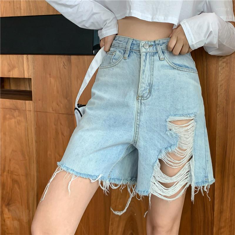 

Women' Shorts Sexy Ripped Denim High Street Korean Versio Women Hole Loose Waist 2023 Summer All Match Straight Jean Short, Light blue