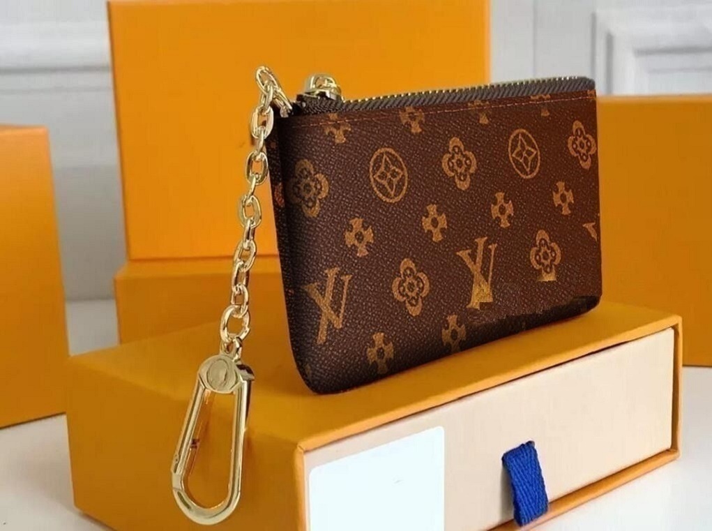 

Top quality fashion Wallet Purse 5 colors with Orange Box KEY POUCH Real holds 100% Leather famous classical designer women key holder coin small goods bag Purses, Brown flower