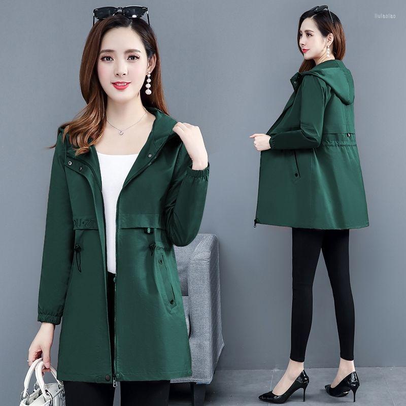 

Women's Trench Coats Women's Jacket Spring Autumn Hooded Causal Windbreaker Women Basic Jackets Zipper Drawstring Outwear TopsR1692, Yellow