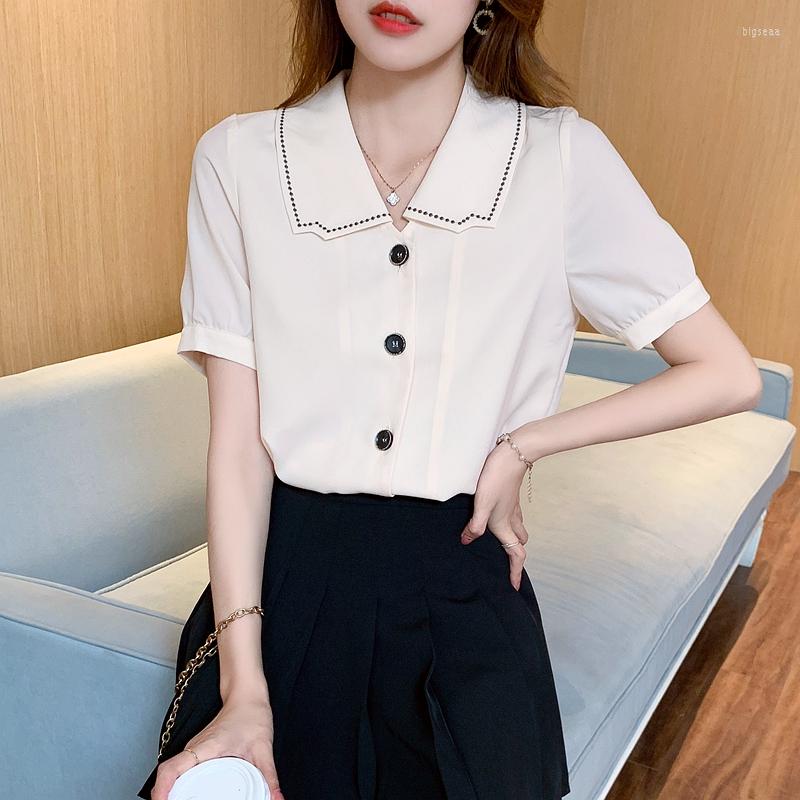 

Women' Blouses French Niche Design Style 2023 Summer Chiffon Shirt Lapel Slimming Single-breasted Small Blouse Female, Picture shown