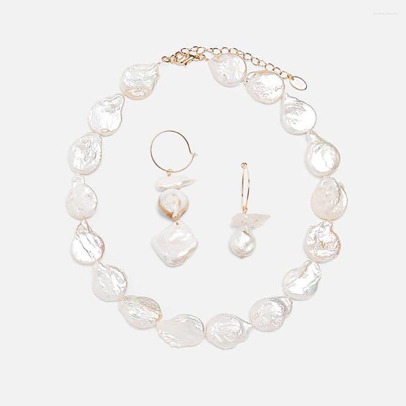 

Dangle Earrings Flatfoosie Fashion Freshwater Pearl For Women Elegant Korean Geometric Drop Wedding Statement Jewelry