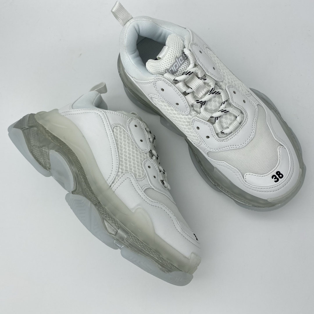 

Paris Triple S Shoes White Clear Sole Sneakers Low-top Paneled Leather Mesh Sneakers Fashion Man