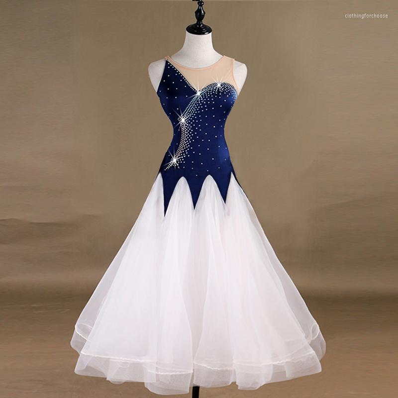 

Stage Wear Ballroom Dress Standard Dance Waltz Costumes Women Tango Costume Sexy Rumba, Blue