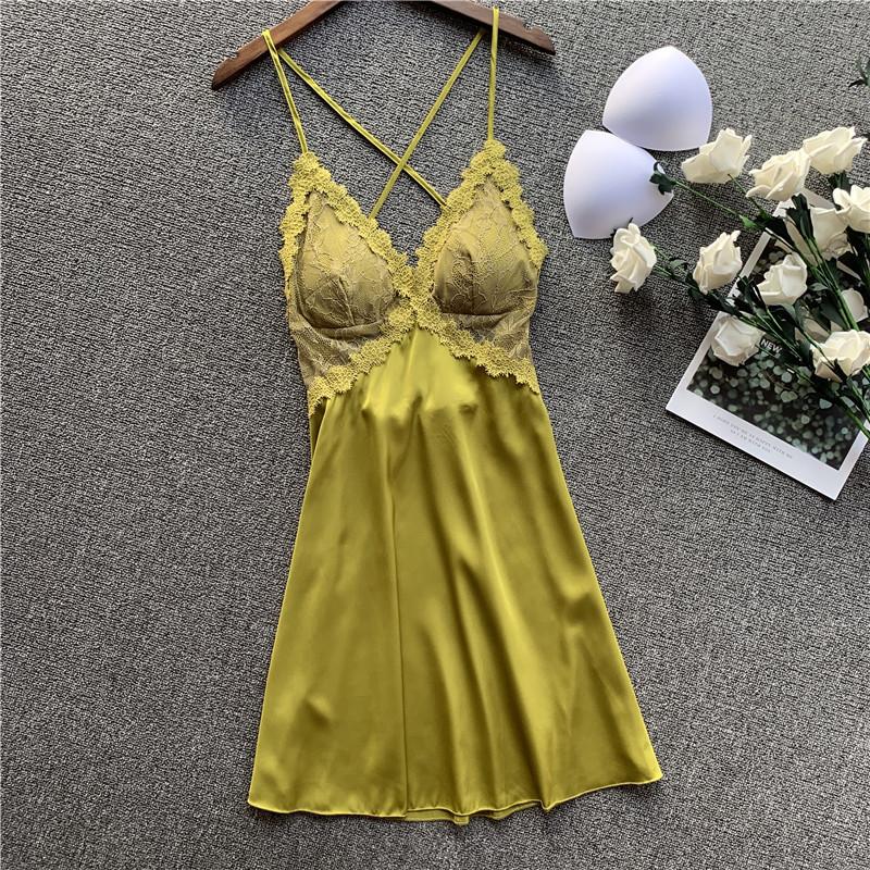 

Women's Sleepwear Women Nightgowns Sexy Suspender Nightdress With Chest Pad Camisola Lingerie Nighty Wedding Silk Dress Sleep Wear Nightdres, Black