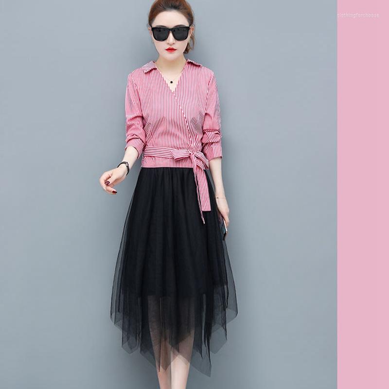 

Work Dresses Fashionable And Sweet Two-piece Suit Women' 2023 Spring Summer Korean Version Top Irregular Mesh Skirt 2-piece Set Tide