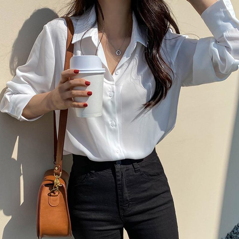 

Women's Blouses Spring And Summer Women Chiffon Blouse Korean Loose Slimming Lazy Women's Shirts Fashion Black OL Top Female Feminine, White