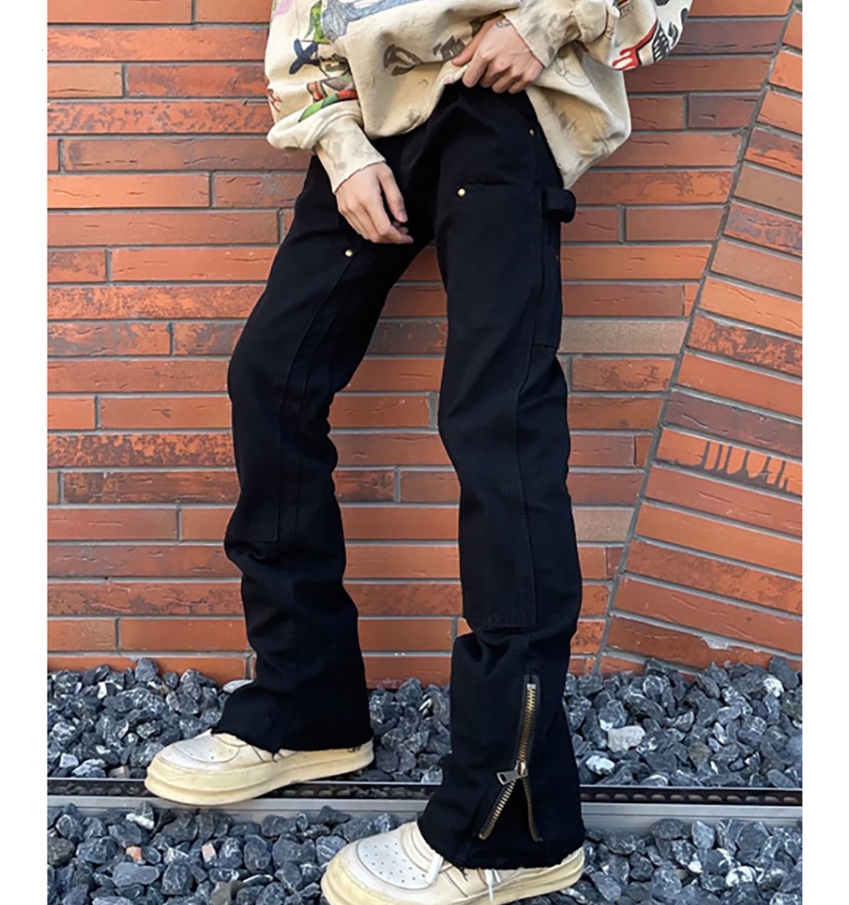 

Men s Pants 2023 Fall winter Cotton men techwear Cargo Fashion Rivets Streetwear Hip Hop Straight Trousers pantalones hombre 230313, Design 3 button