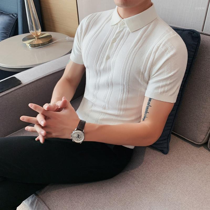 

Men's Polos 2023 Men Casual Ice Silk Knitted Polo Shirts Summer Fashion Lapel Male Solid Slim Fit Short Sleeve Striped, Black