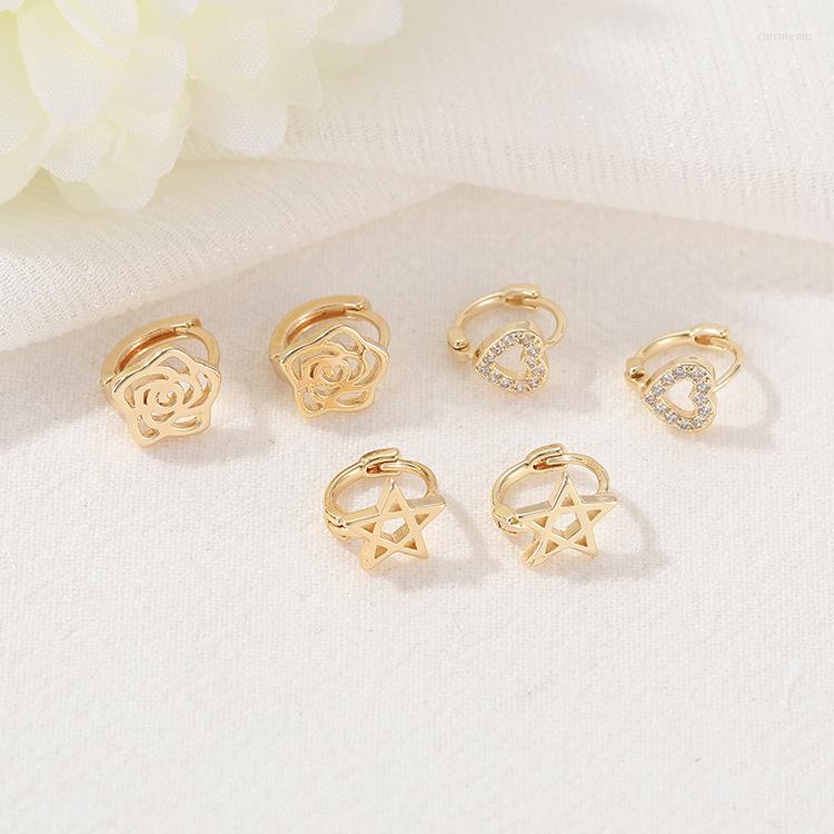 

Hoop Earrings 10Pairs For Women Gold Plated Copper Star Heart Camellia Jewelry Cubic Zirconia Ear Clip Party Wedding Gift Trendy