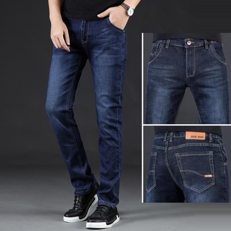 

Men's Jeans Autumn/winter Straight Leg Loose Plus Size Fashion Business Elastic Casual Pants Winter Velvet, 853 black-no velvet